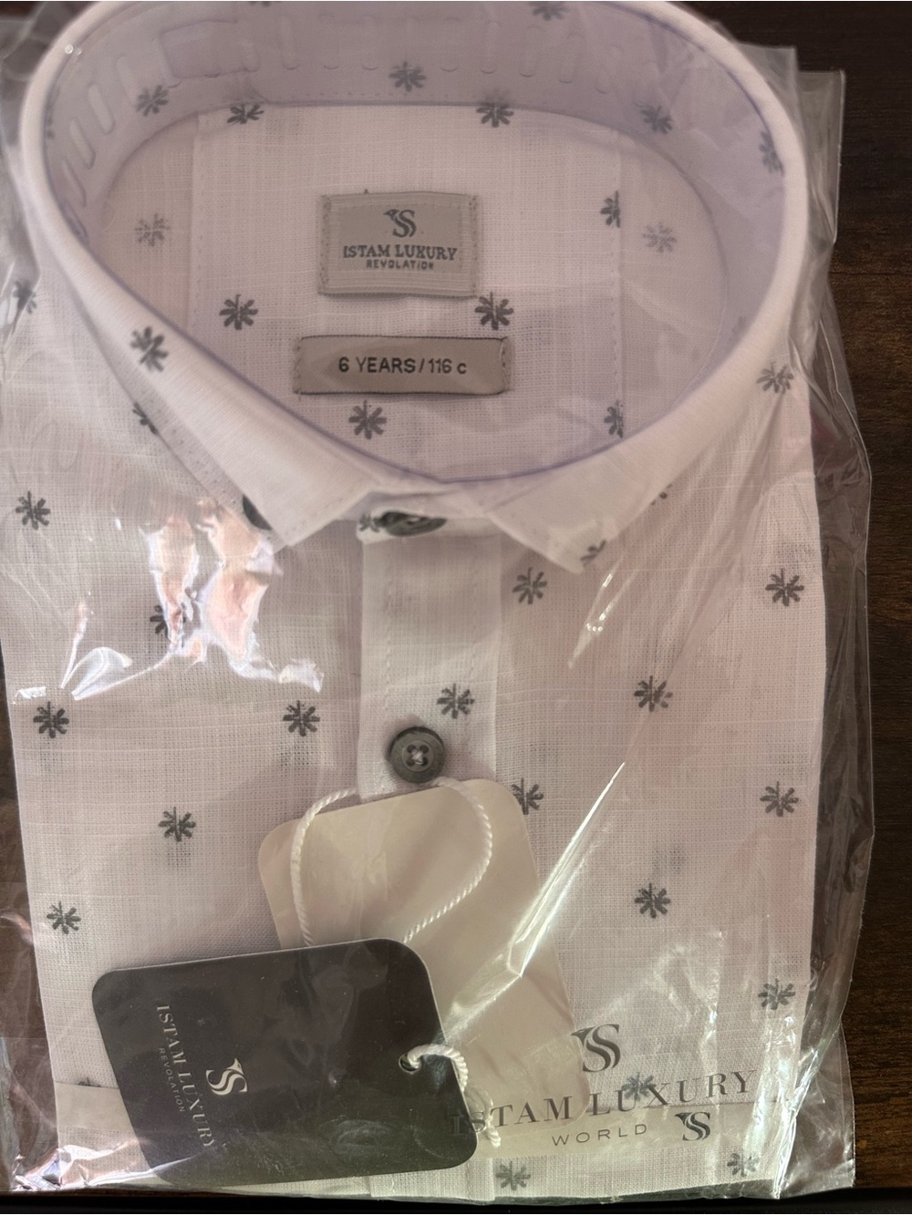 Boys' White Shirt with Subtle Gray Star Print